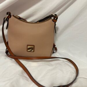 Dooney & Bourke Tan and Brown Leather Crossbody Bag with Gold Hardware